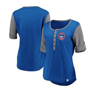NWT Women's Fanatics Royal/Gray Chicago Cubs Henley T-Shirt Small